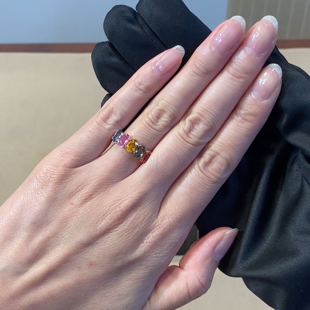 Rainbow Fancy Sapphire Five-Stone Ring 2.86ct in 18ct Rose Gold