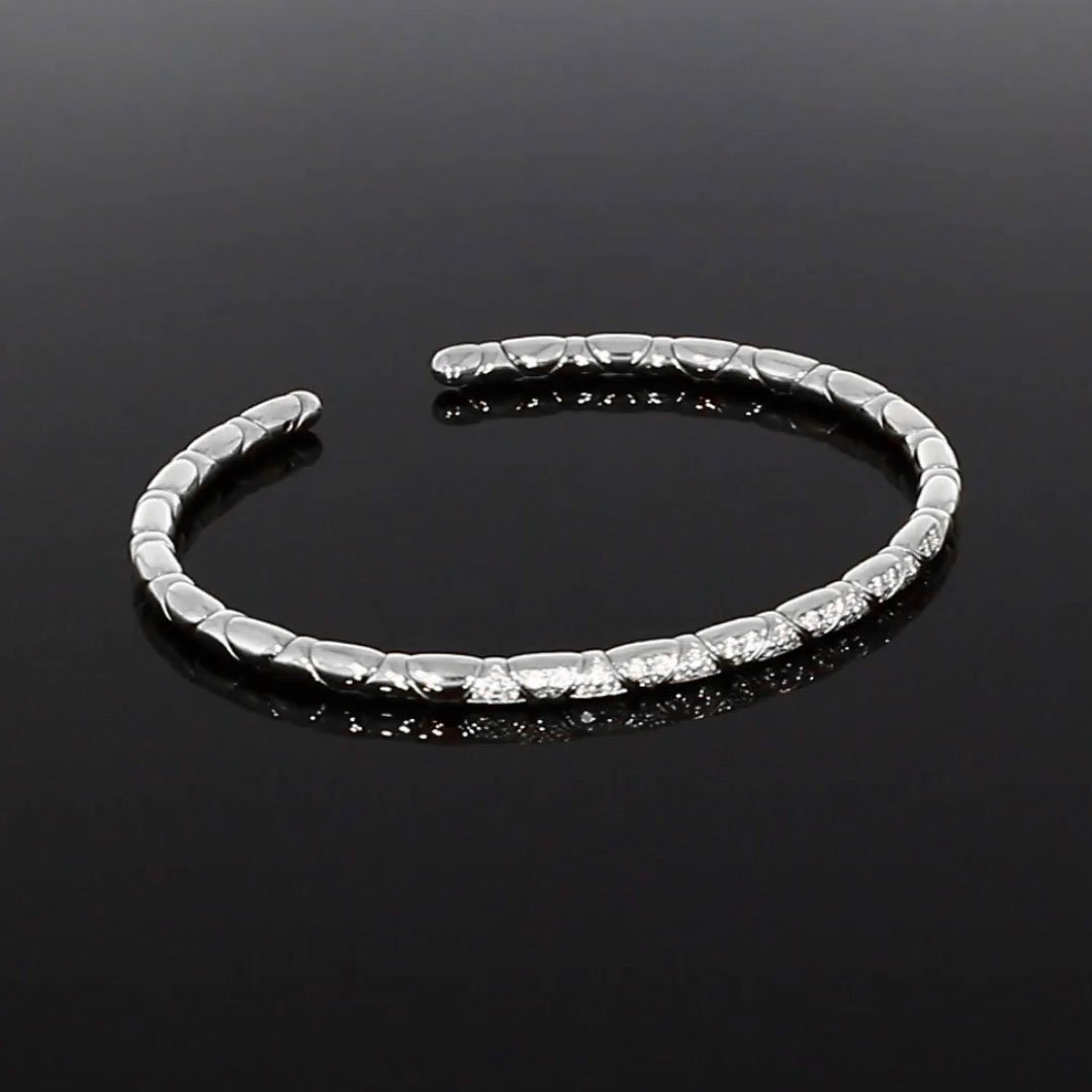 Groove Diamond Textured Bangle<br /> 0.36CT in White Gold