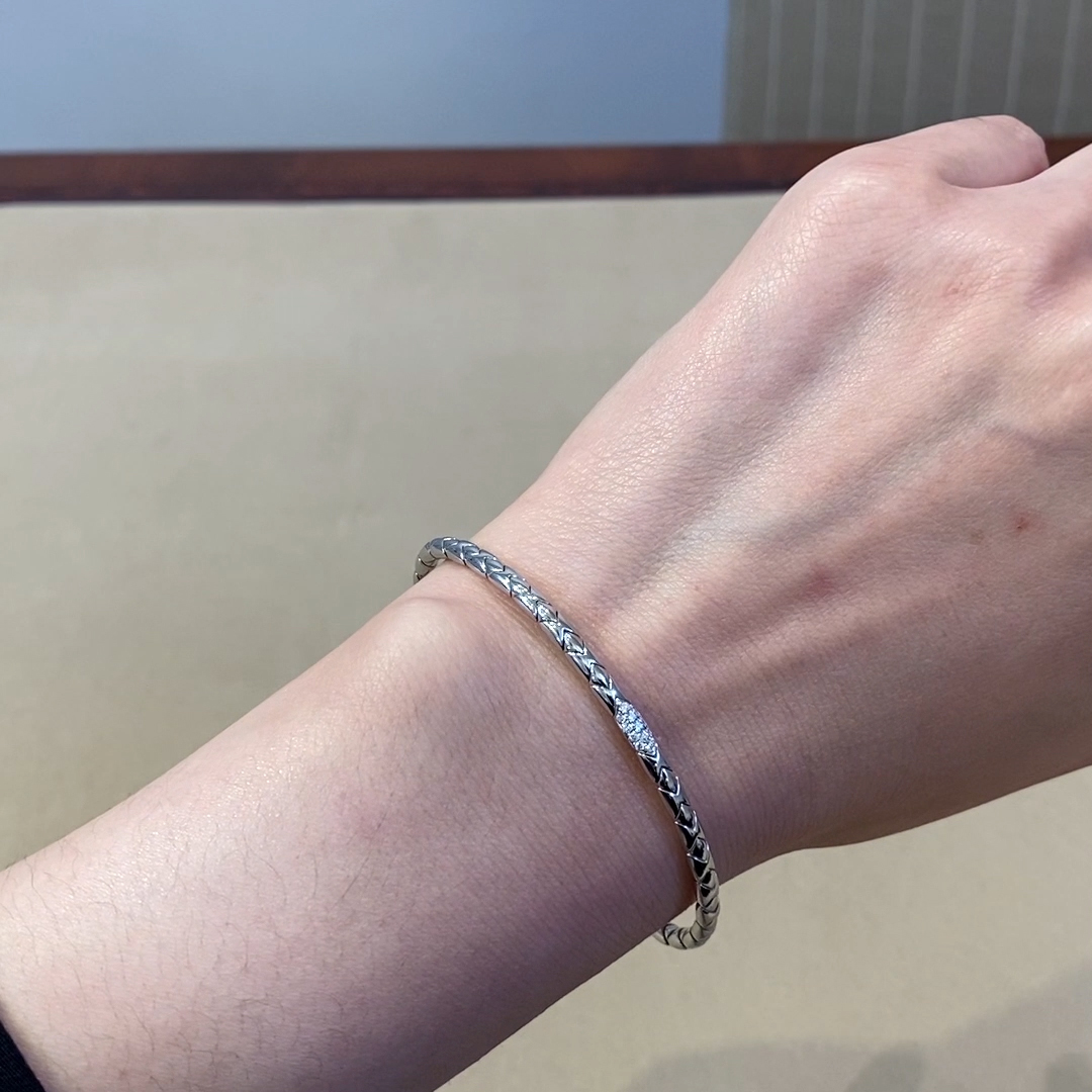Groove Diamond Textured Bangle 0.10ct in 18ct White Gold
