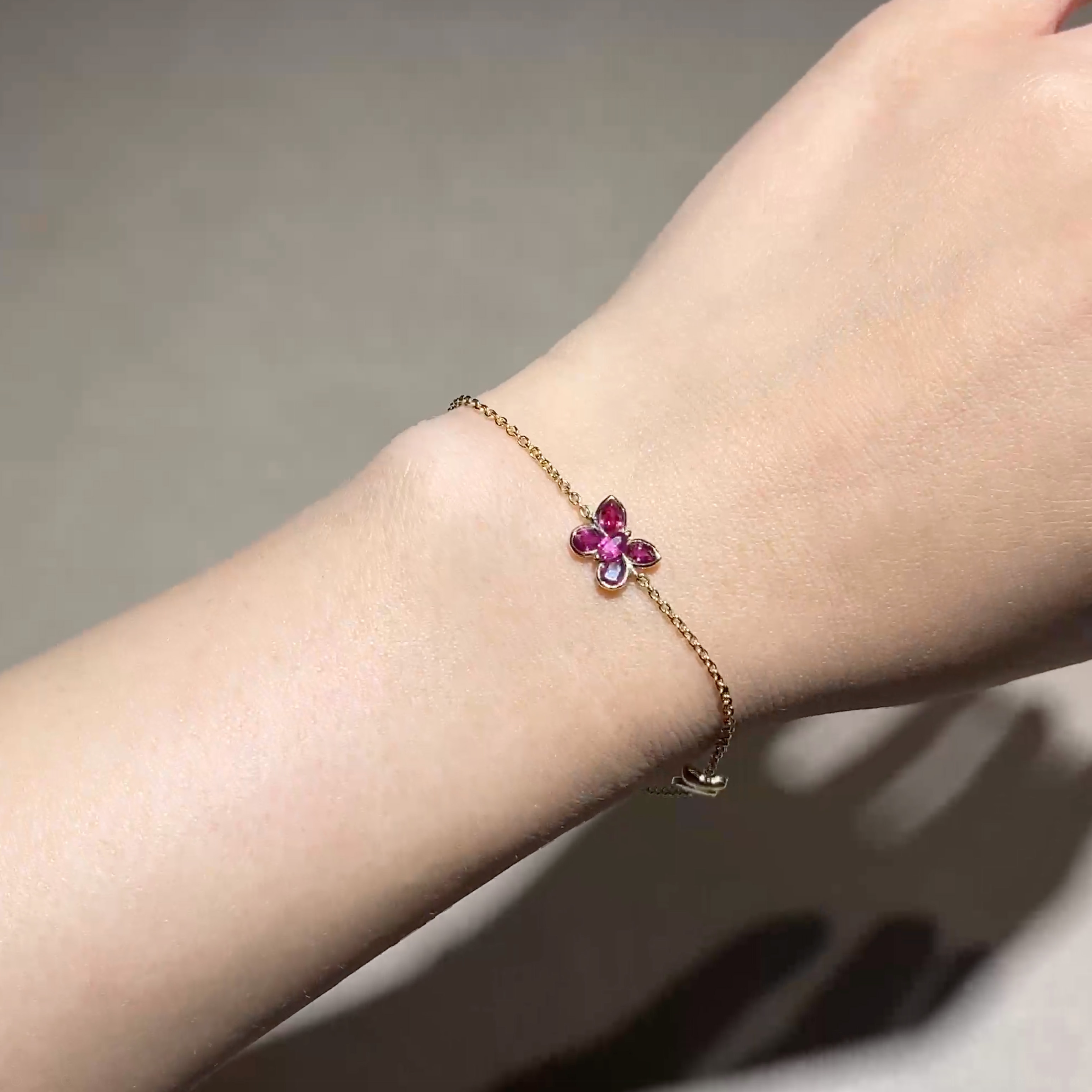 Butterfly Ruby Chain Bracelet 0.74ct in 18ct Yellow Gold