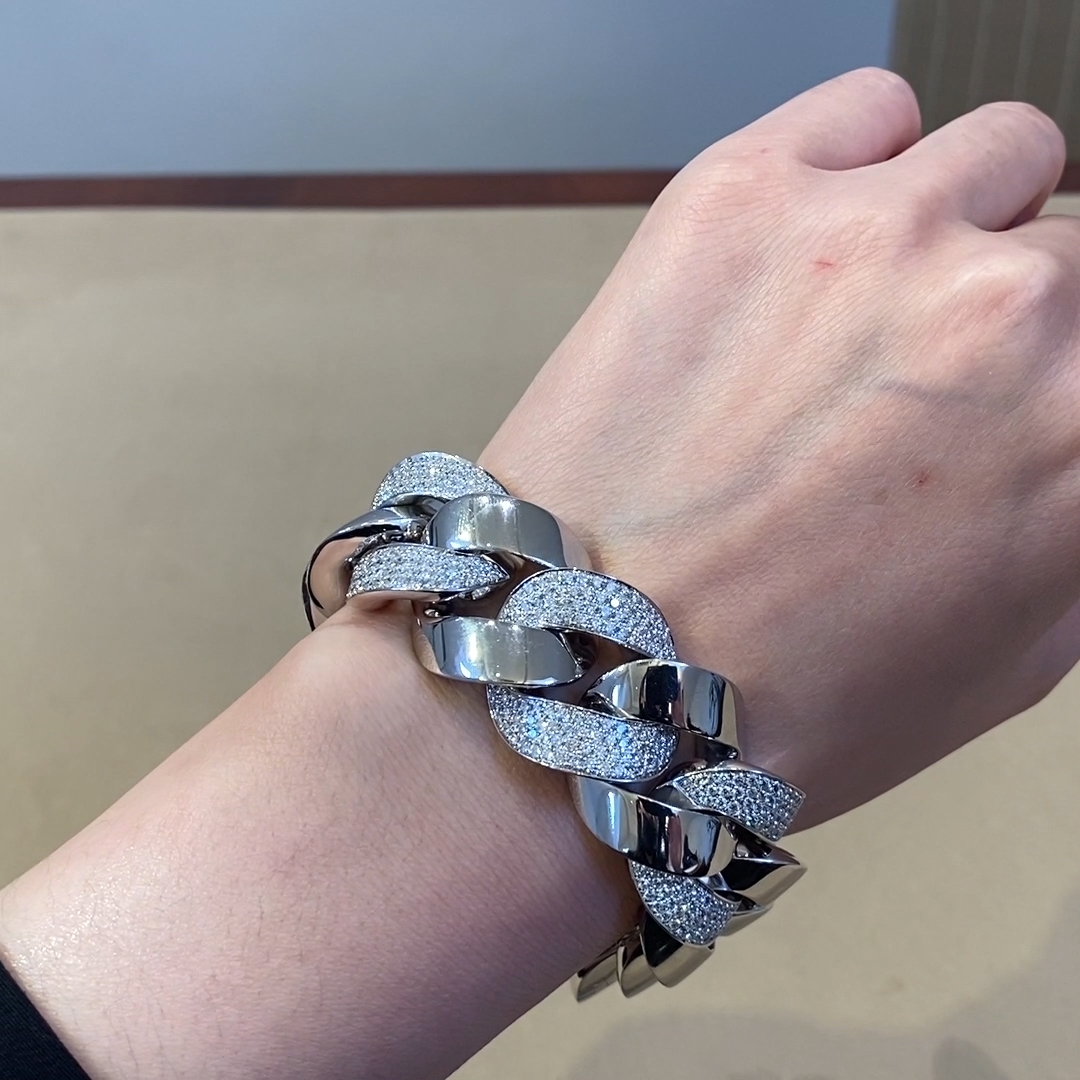 Cuba Large Chain Diamond Bracelet 6.403ct in 18ct White Gold