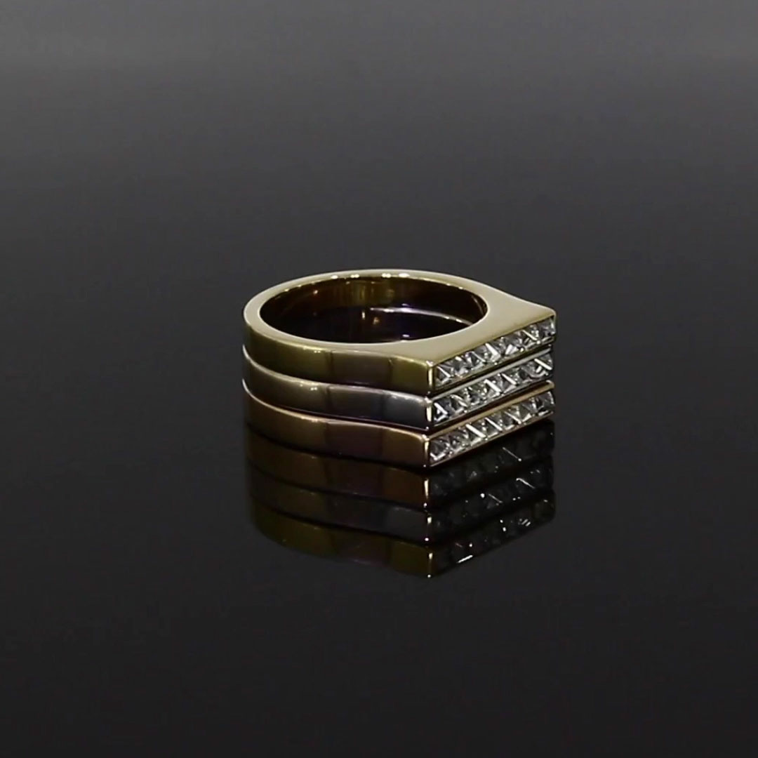 RockChic 1.09ct Diamond Three Row Ring in 18ct White Yellow and Rose Gold