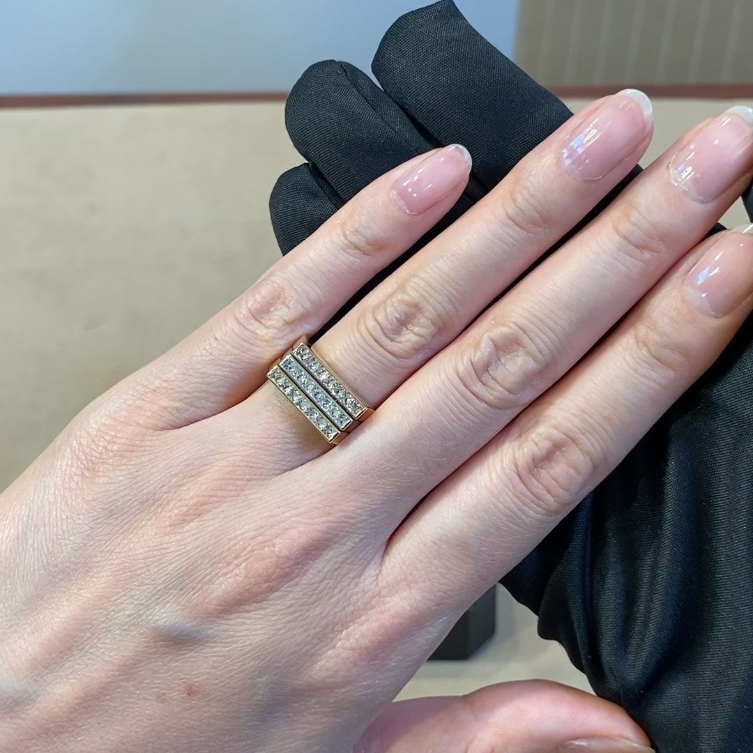 RockChic 1.09ct Diamond Three Row Ring in 18ct White Yellow and Rose Gold