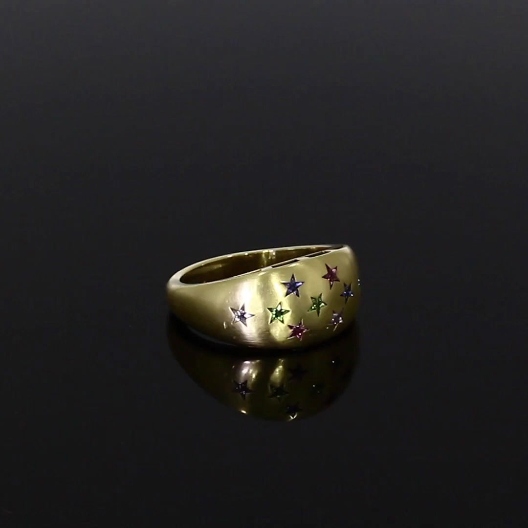 RockStar Multi Gemstone Bombe Ring 0.71ct in 18ct Yellow Gold