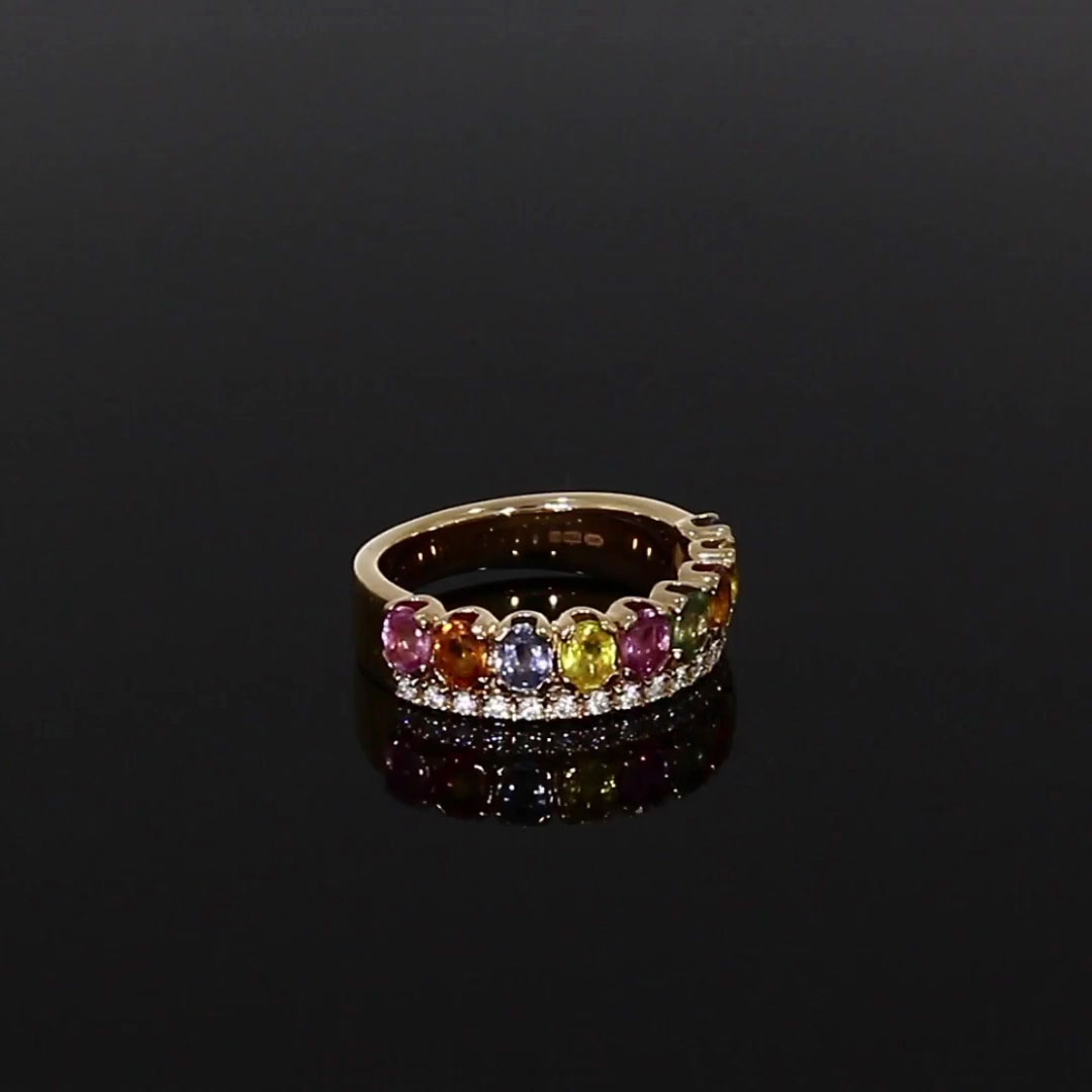 Rainbow Sapphire & Diamond Half-Eternity Ring 2.23ct in 18ct Rose Gold