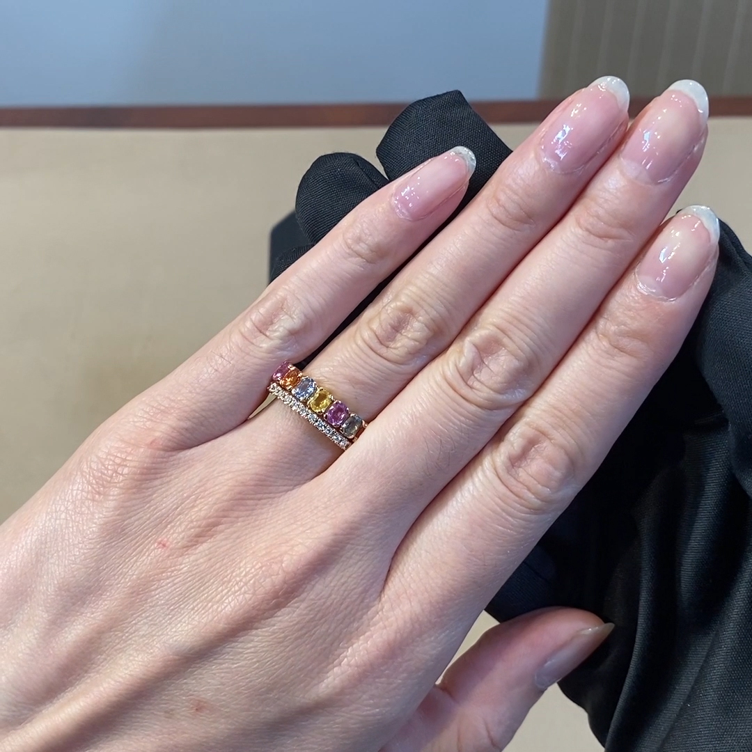 Rainbow Sapphire & Diamond Half-Eternity Ring 2.23ct in 18ct Rose Gold