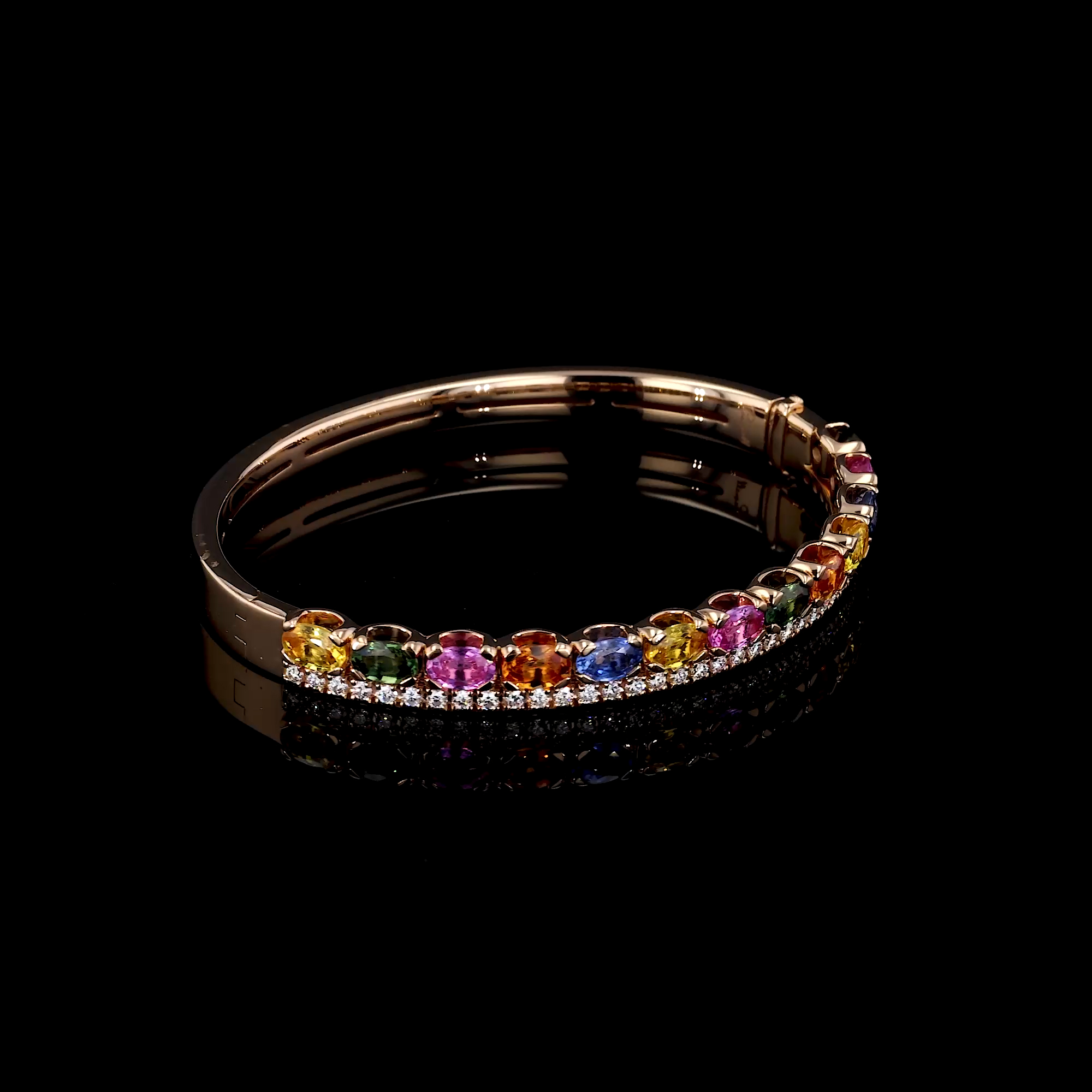 Rainbow Sapphire and Diamond Bangle 8.61ct in 18ct Rose Gold