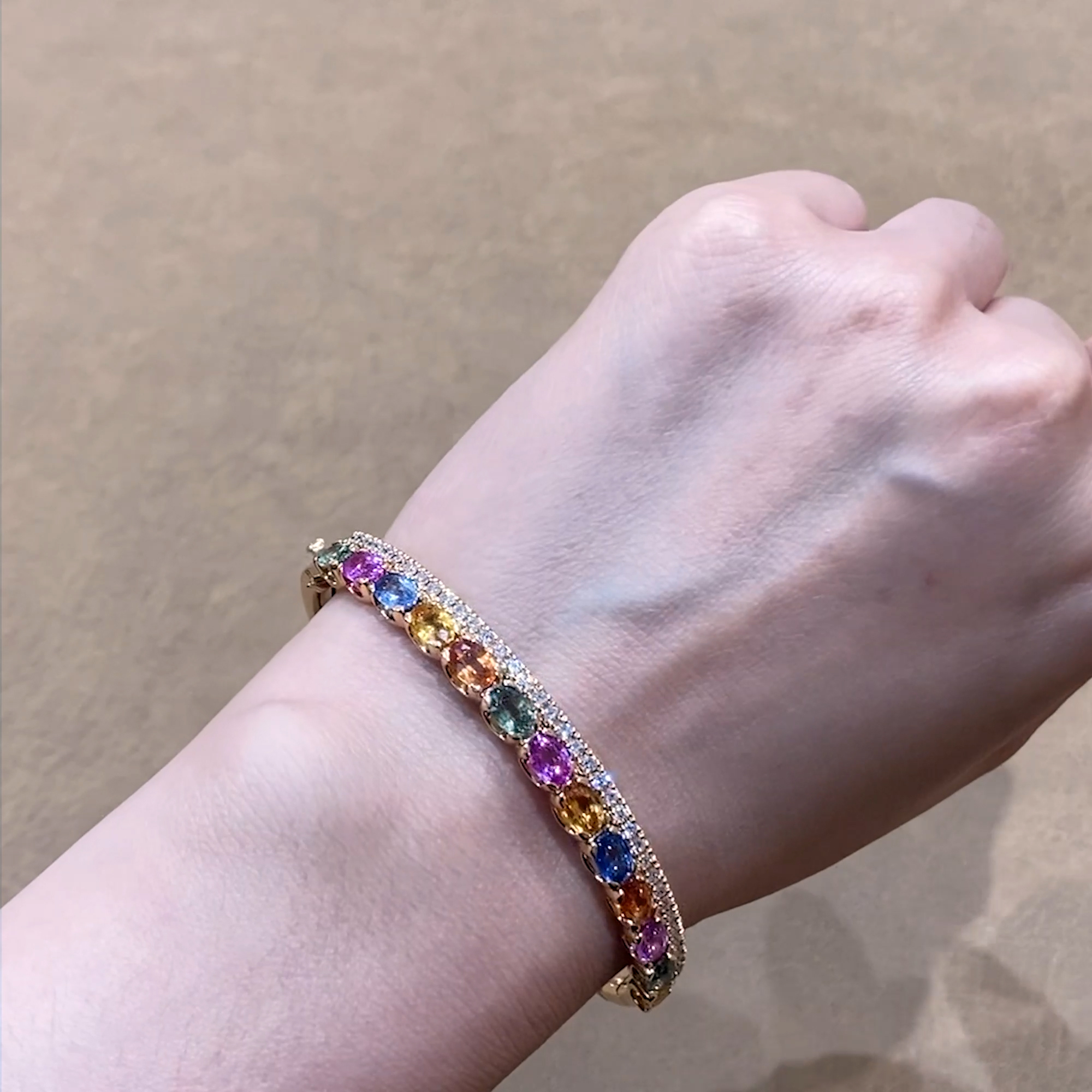 Rainbow Sapphire and Diamond Bangle 8.61ct in 18ct Rose Gold