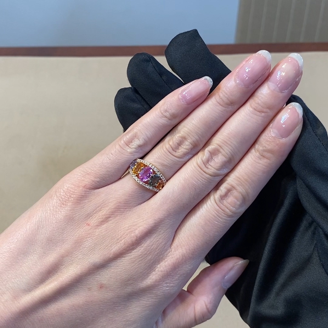 Rainbow Multi-Coloured Sapphire & Diamond Five Stone Ring <br /> 2.70ct in 18ct Rose Gold
