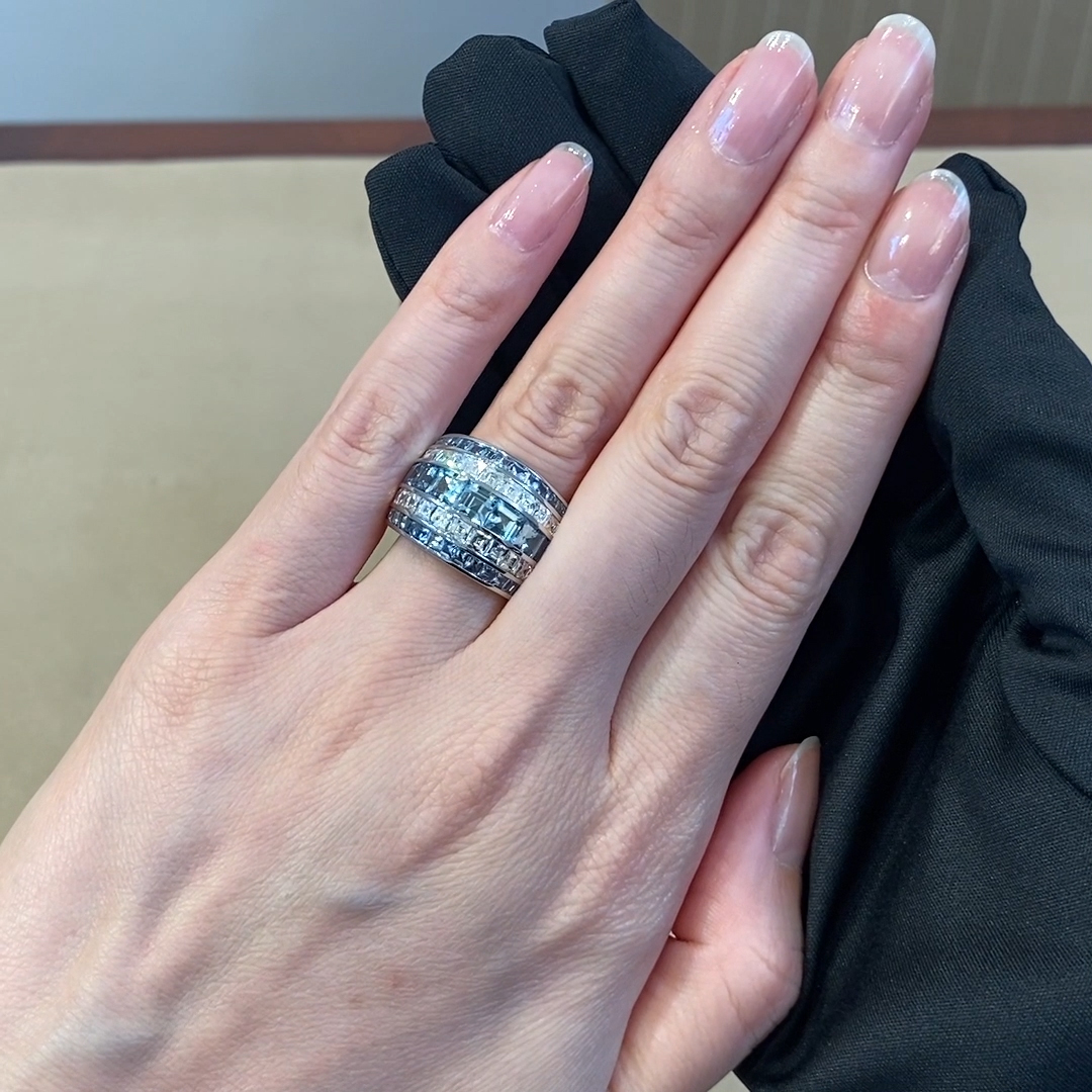 Manhattan Classic Aquamarine & Diamond Ring 5.72ct in Platinum