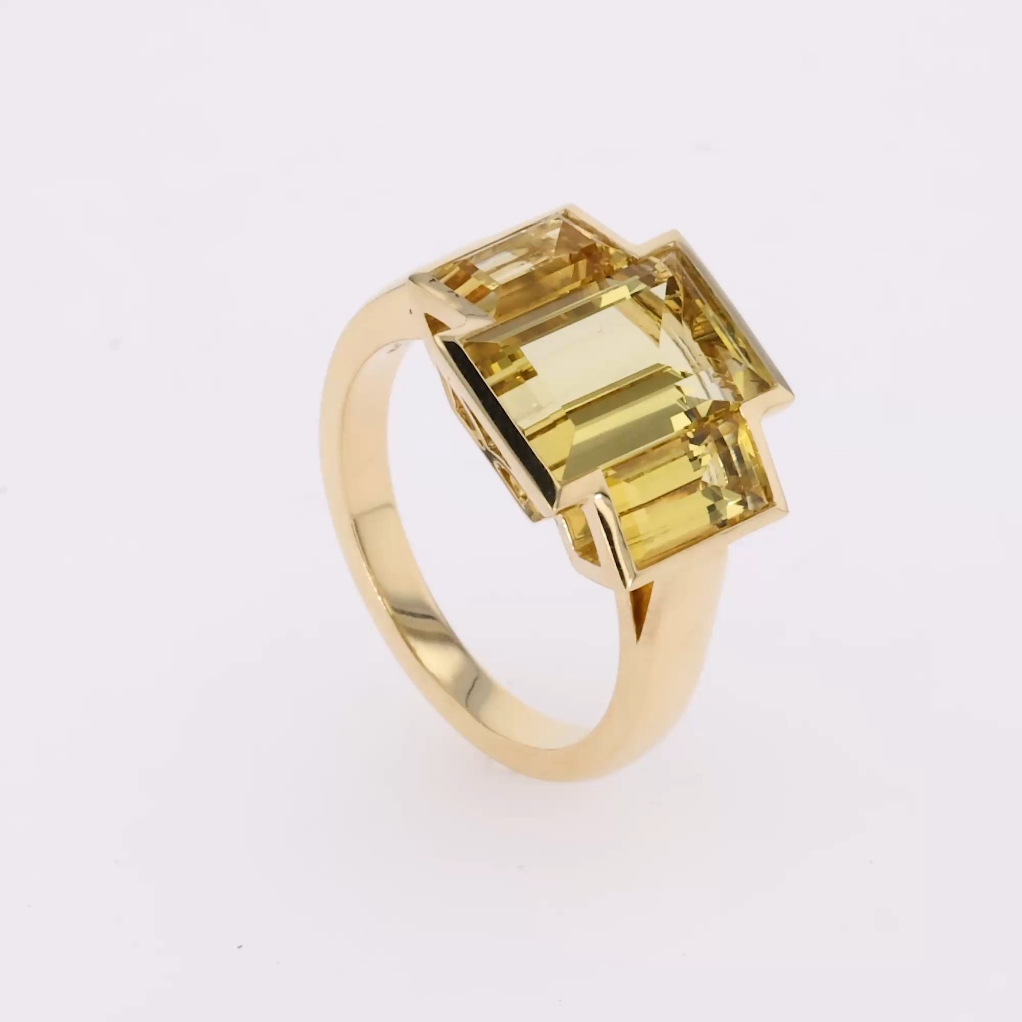 Kingdom 4.19ct Yellow Beryl Three Stone Ring in 18ct Yellow Gold