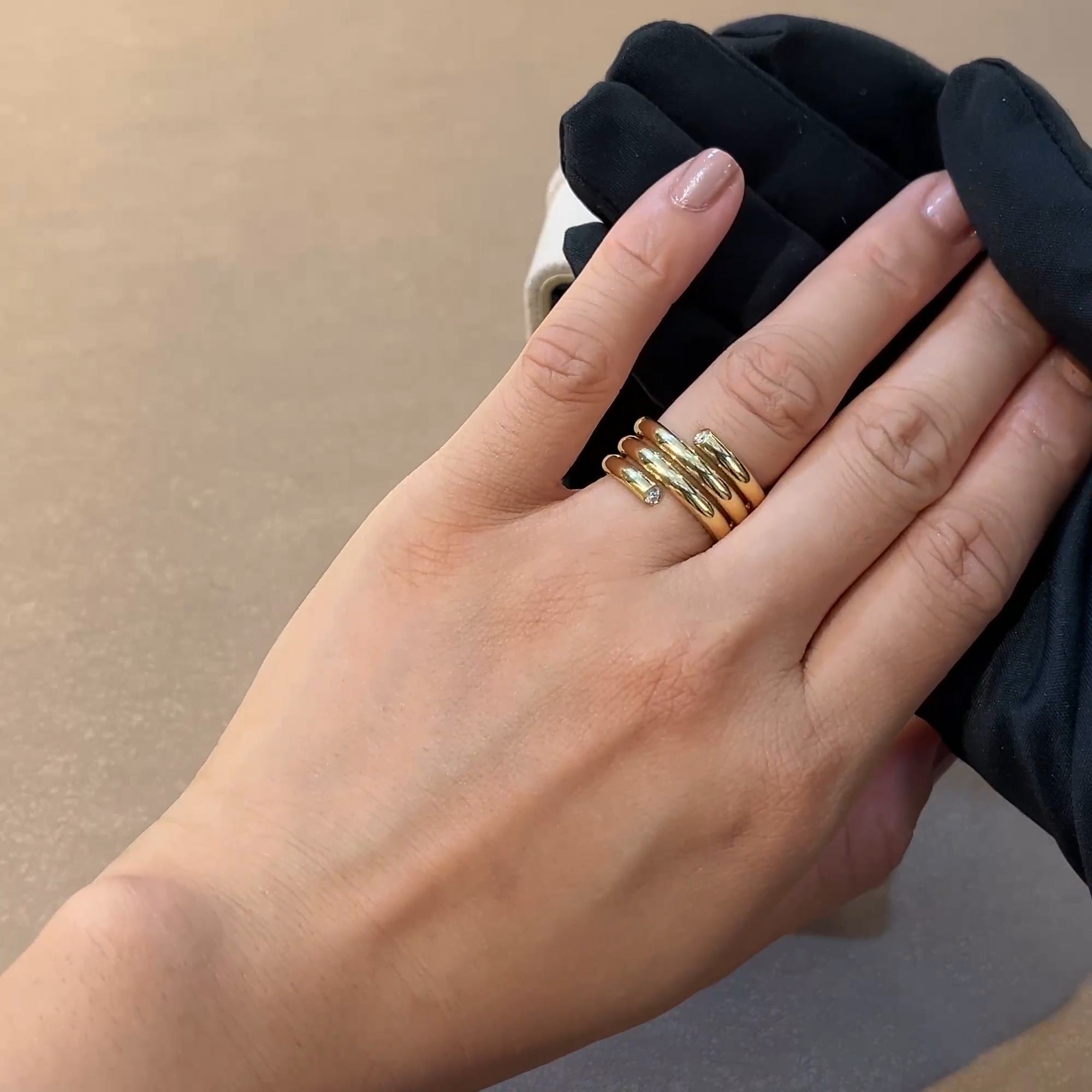 Eclipse 0.07ct Triple Row Diamond Spring Ring in 18ct Yellow Gold