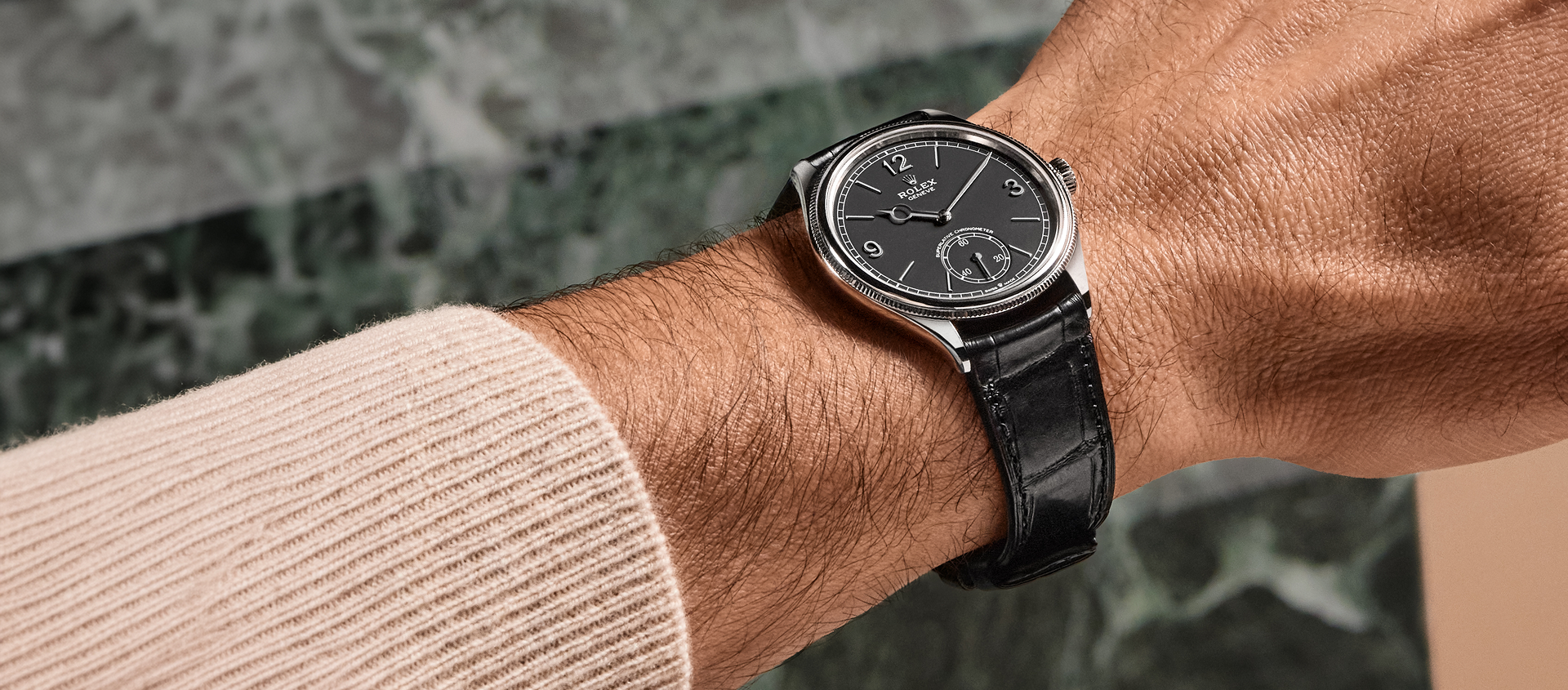 Rolex 1908 watch with brown leather strap