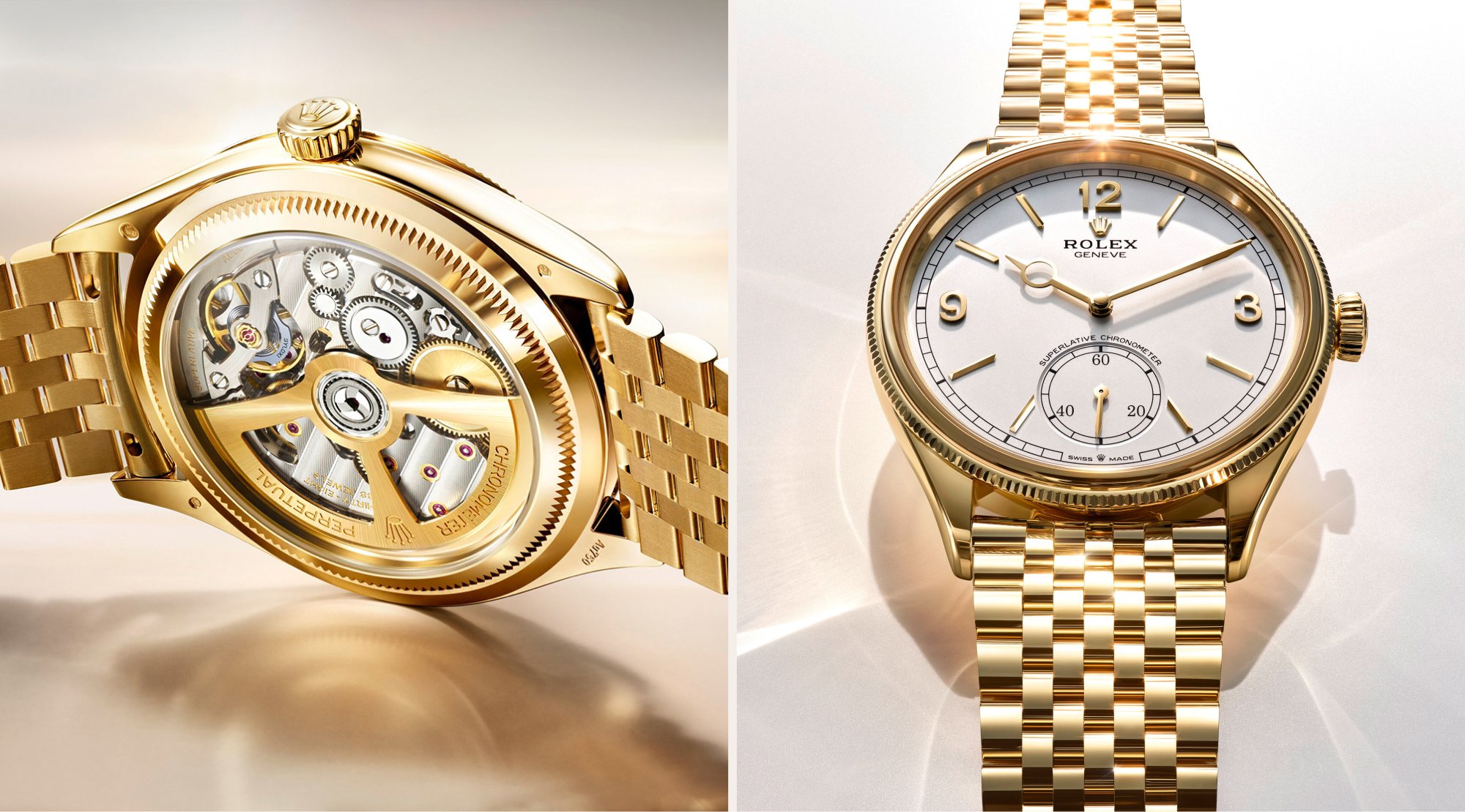 (left): Rolex 1908 watch mechanics (right): Rolex 1908 watch dial