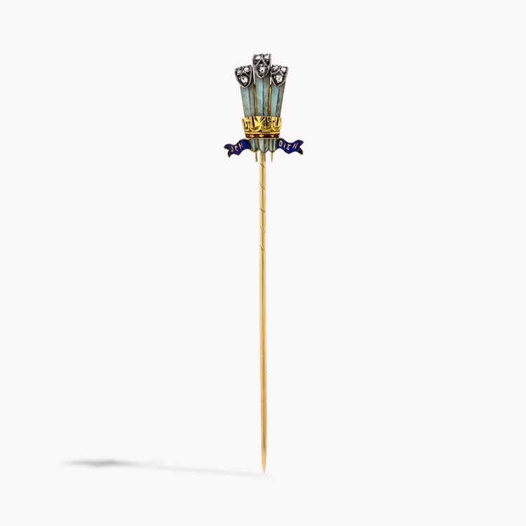 Prince of Wales Heraldic Badge Stick Pin   14ct Yellow Gold