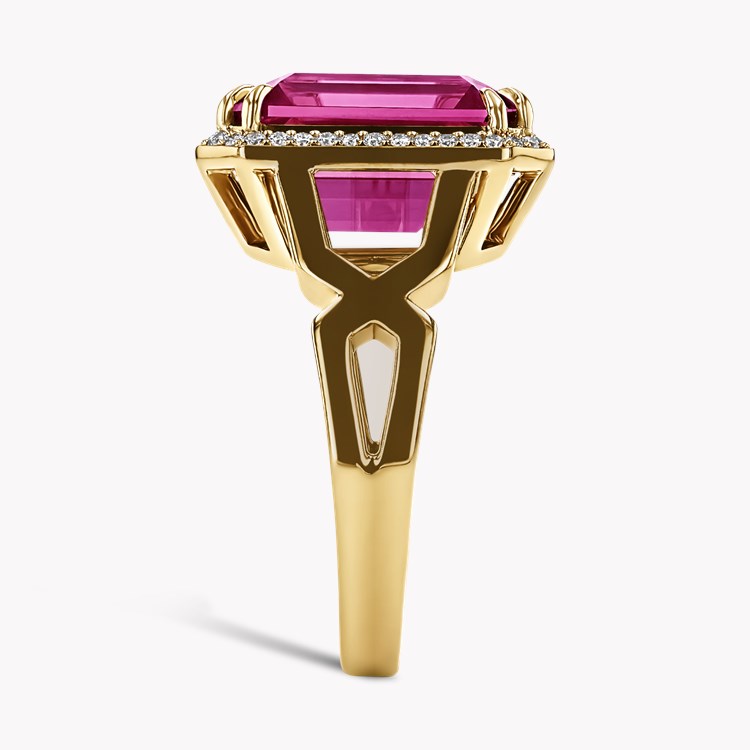 Pink Tourmaline and Diamond Ring Emerald Cut, Four Claw Set_4