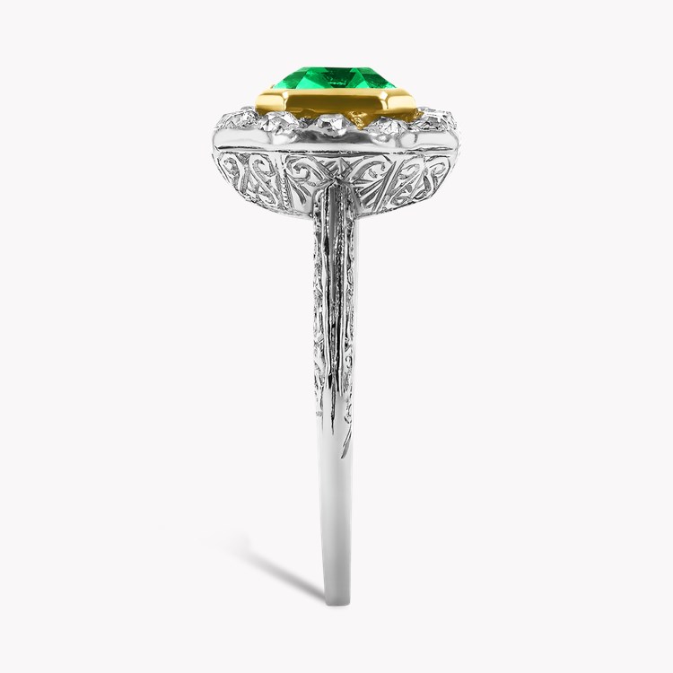 Edwardian 1.90ct Muzo Emerald and Diamond Cluster Ring Octagon Cut, Rubover Set_4