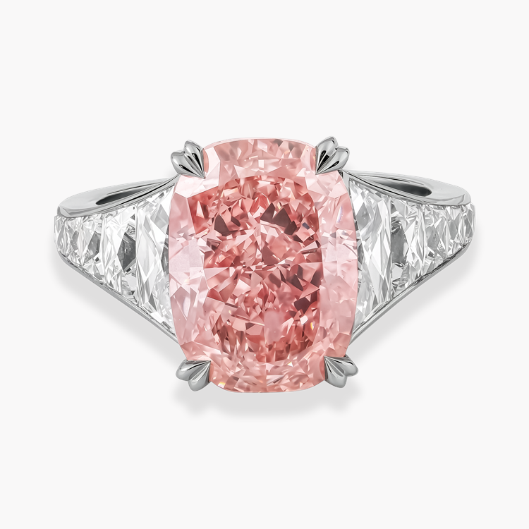 Masterpiece Pragnell Setting 6.08ct South Africa Fancy Orangy Pink Diamond Ring Cushion & French Cut, Claw Set_2
