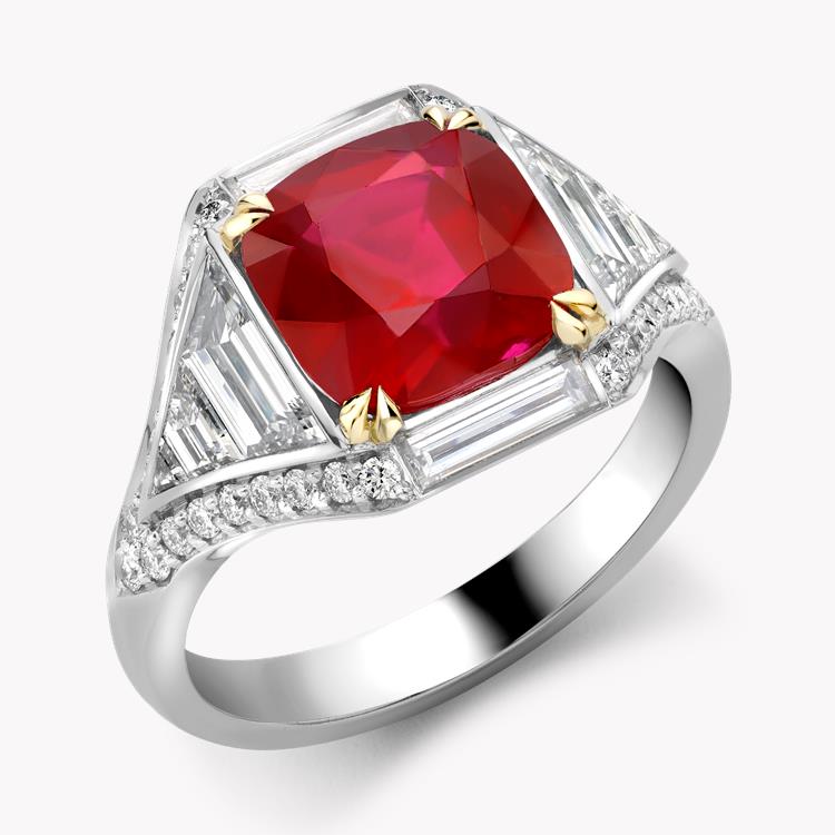 Masterpiece Cushion Cut Burmese Ruby Ring  3.98CT in Platinum & Yellow Gold Unheated with Diamond Surrounds_1