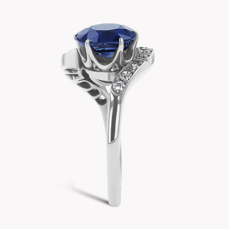 Edwardian Cushion Cut 2.28ct Sapphire and Diamond Ring Cushion Cut, Claw Set_4