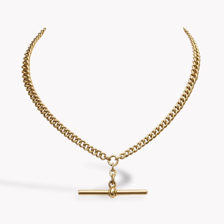 Gold Curb Link Chain T-Bar Pendant _1