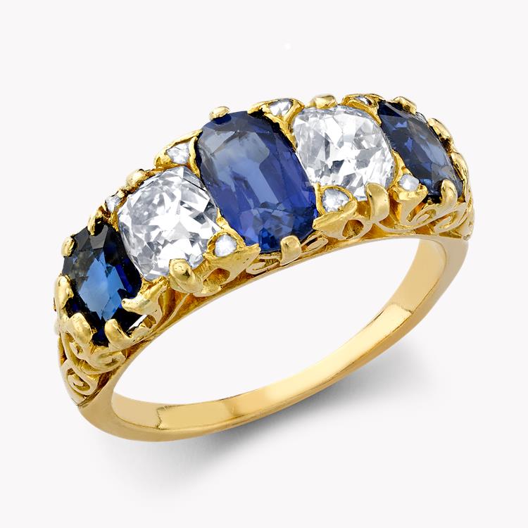 Victorian Blue Sapphire & Diamond Ring    in Yellow Gold _1