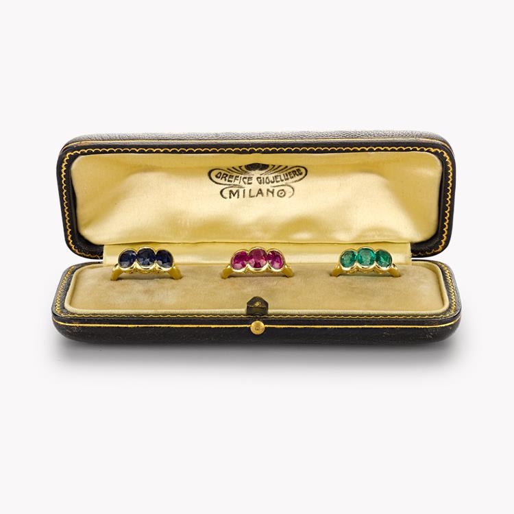 Art Nouveau Trio of Rings Oval Cushion Cut, Rubover Set_1
