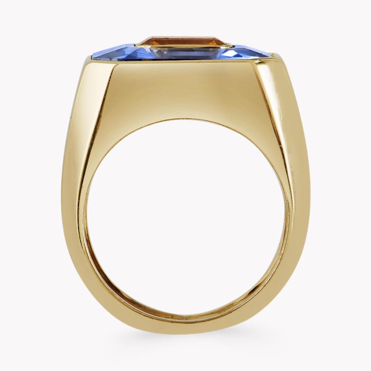 French Blue & Yellow Sapphire Ring 5.50Ct in Yellow Gold Emerald Cut Cocktail Ring_3