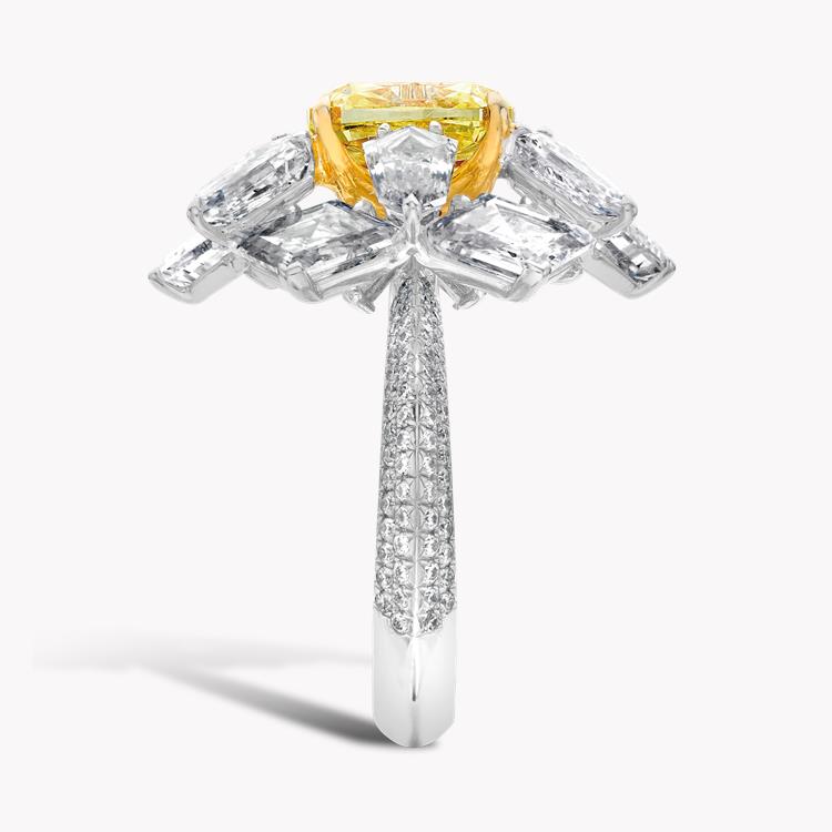 Masterpiece Fancy Vivid Yellow Diamond Ring  3.02ct in White Gold Claw set Radiant cut Yellow Diamond with White Kite Shield Triangular Corner and French cut Diamond surround_4
