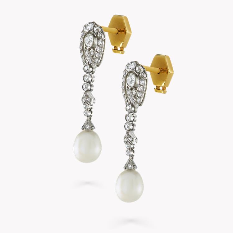 Edwardian Natural Pearl Earrings 6MM in White & Rose Gold Natural Pearl Drop Earrings, with Diamonds_2
