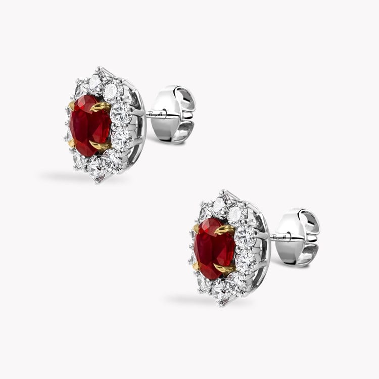 Oval Ruby and Diamond Cluster Earrings Oval & Brilliant Cut, Claw Set_2