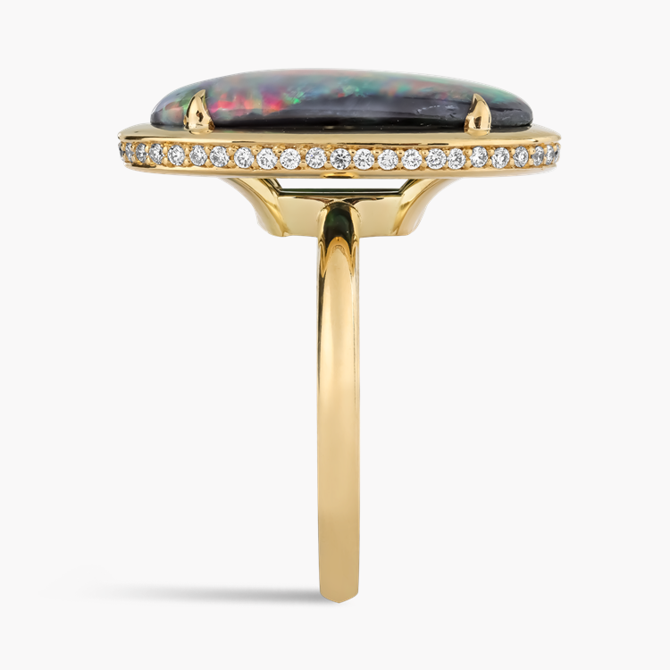 Skimming Stone Cabochon Cut 6.00ct Black Opal and Diamond Ring Cabochon Cut, Claw Set_4