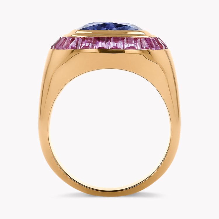 Cushion Cut Tanzanite Ring Cocktail Ring with Carre Cut Pink Sapphires_3