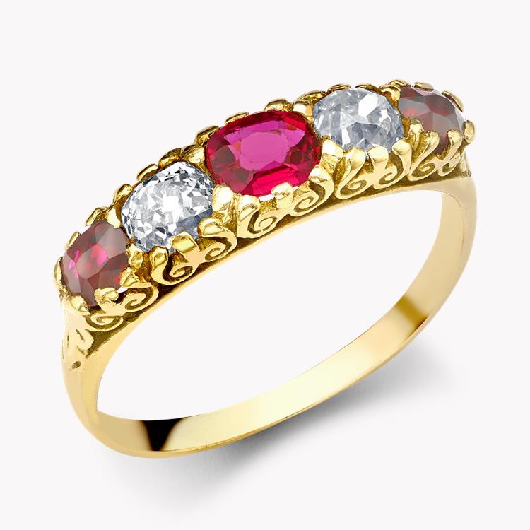 Diamond And Ruby Ring in Yellow Gold Oval Cut Five Stone Ring_1