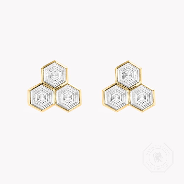 Honeycomb 1.85ct Diamond Trilogy Earrings Hexagonal Cut, Rubover Set_1