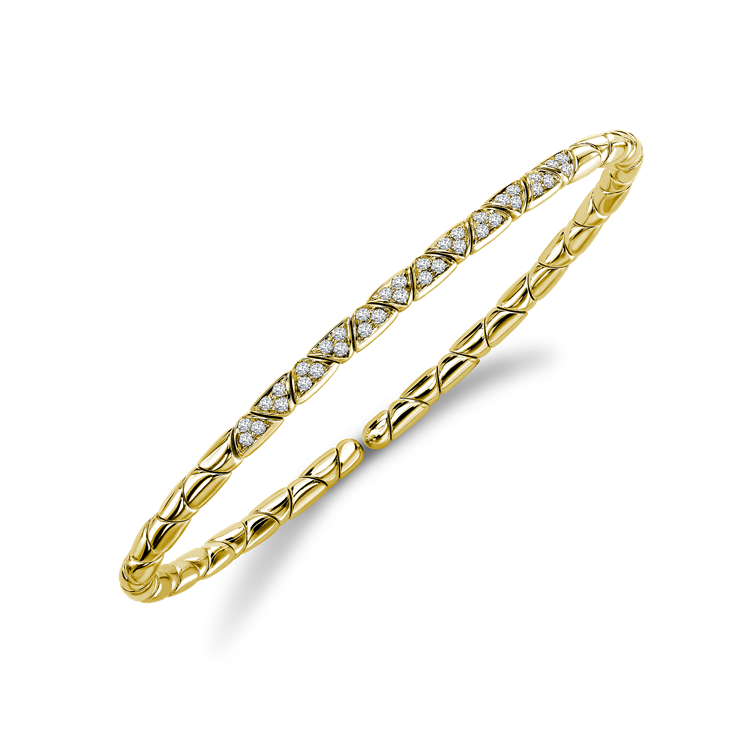 Groove Diamond Textured Bangle 0.36CT in Yellow Gold Brilliant Cut, Pavé Set_2