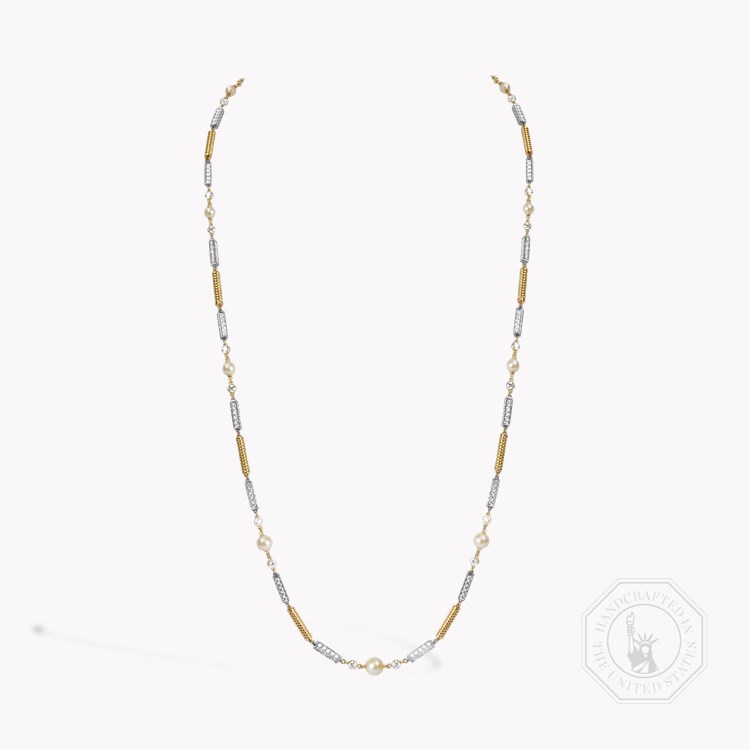 Diamond, Pearl, Platinum and Gold Links 63cm Necklace Brilliant cut, Claw set_1