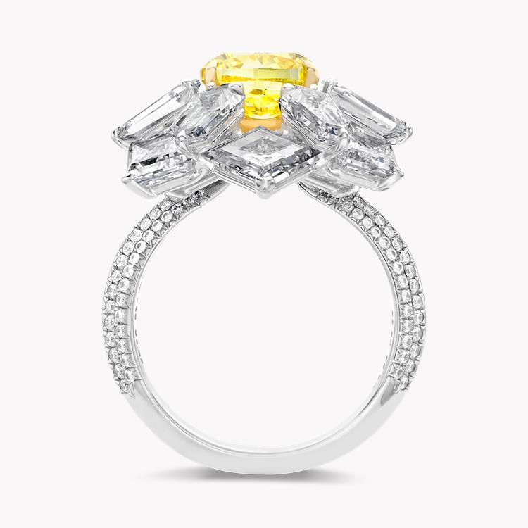 Masterpiece Fancy Vivid Yellow Diamond Ring  3.02ct in White Gold Claw set Radiant cut Yellow Diamond with White Kite Shield Triangular Corner and French cut Diamond surround_3