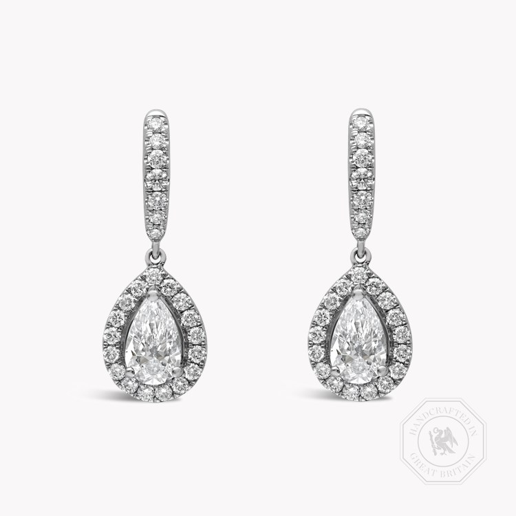 Pear Diamond Halo Drop Earrings Pear & Brilliant Cut, Claw Set_1