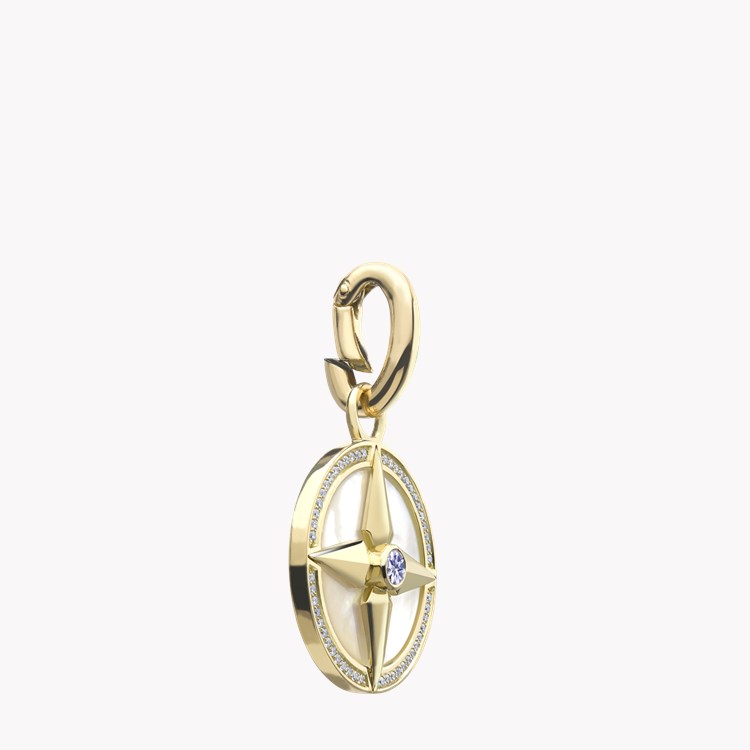 Tanzanite (December), Mother of Pearl and Diamond Pendant Charm Brilliant Cut Rubover & Claw Set_2