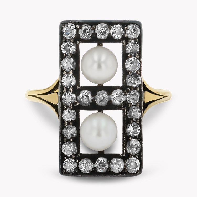 Victorian Pearl and Diamond Plaque Ring Old European Cut, Claw Set_2