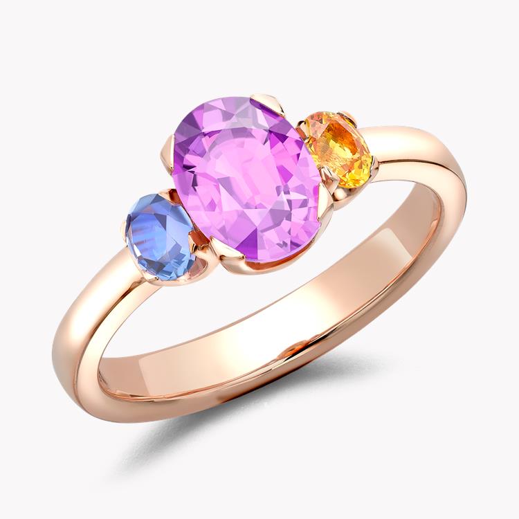Rainbow Fancy Sapphire Three-Stone Ring 1.67CT in Rose Gold Oval Cut, Claw Set_1