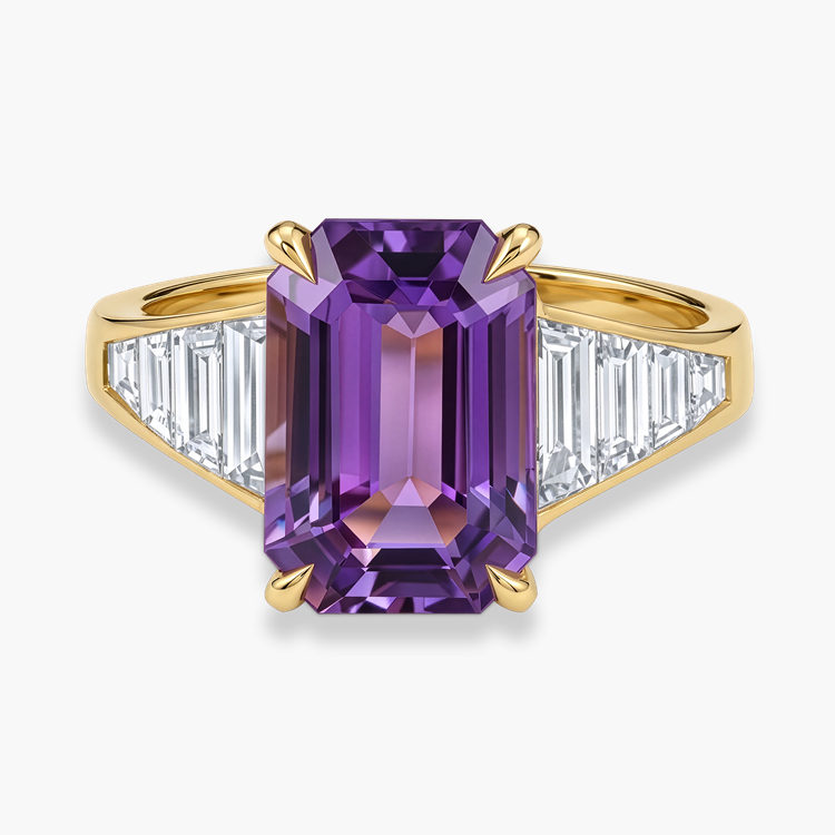 Octagonal Cut 4.49ct Natural Sri Lankan Violet Sapphire and Diamond Ring Octagonal Cut, Claw Set_2