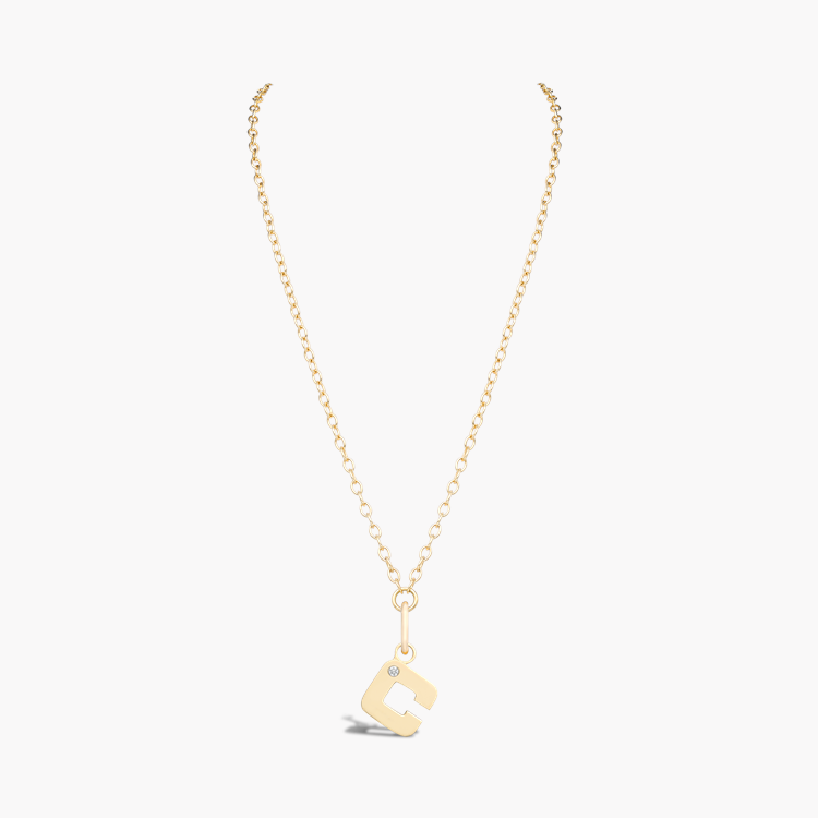 Letter C Diamond Pendant Charm Brilliant Cut, Rubover Set_2