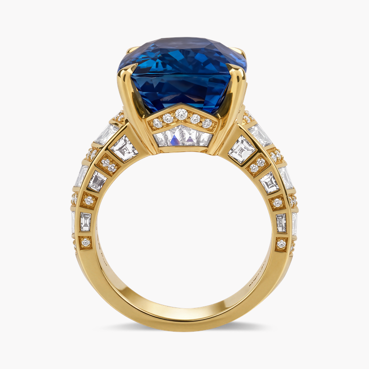 Masterpiece Chevron 17.044ct Sri Lankan Sapphire and Diamond Ring Antique Cushion Cut, Claw Set_3