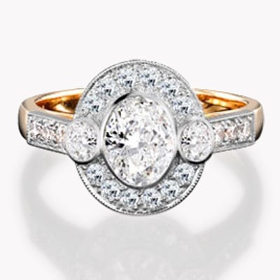 Oval Cut Diamond Ring 0.96CT in Rose Gold & Platinum Cluster Ring with Brilliant Shoulders_1