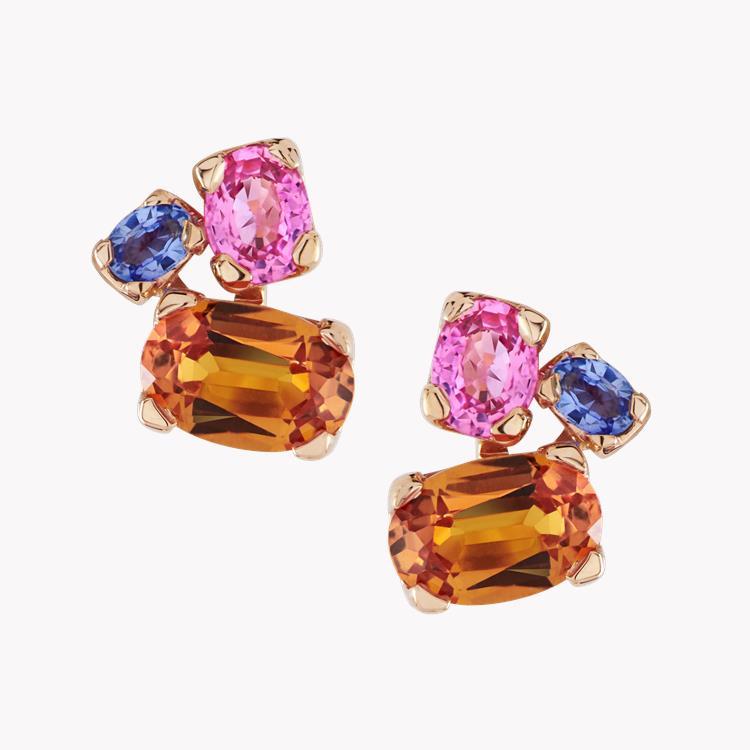 Rainbow Fancy Sapphire Three-Stone Earrings 1.90CT in Rose Gold Oval Cut, Claw Set_1