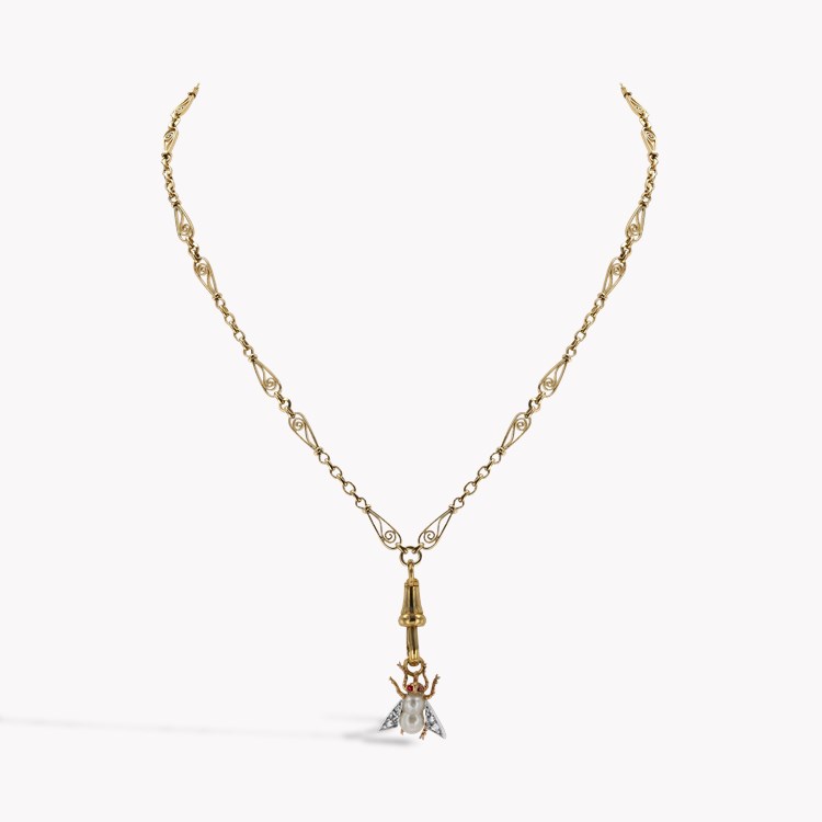 Edwardian Pearl and Diamond Fly Clip Pendant Rose Cut, Claw Set_2