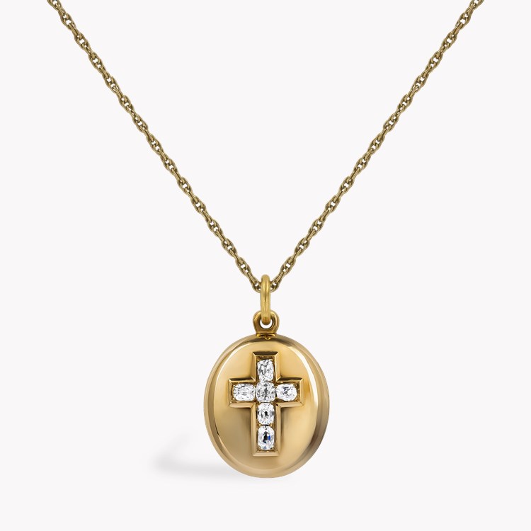 Victorian Cushion Cut Diamond Cross Locket Pendant Cushion Cut, Grain set_1