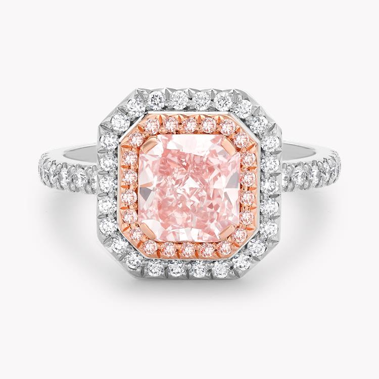 Masterpiece Fancy Orangy Pink Diamond Ring 1.28CT in Platinum & Rose Gold Radiant Cut with a Diamond Surround_2